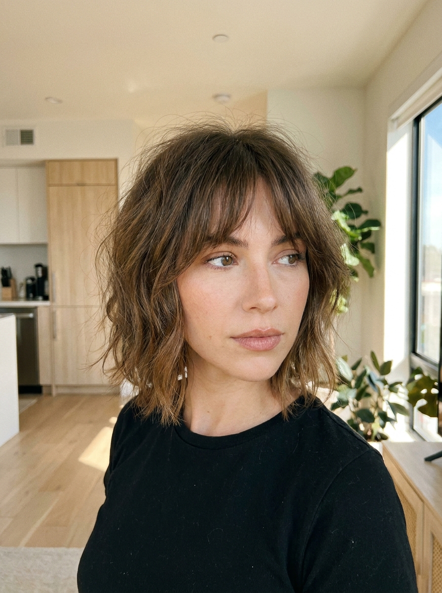 Messy Bob mit Curtain Bangs als Chaotische Kurzhaarfrisuren Inspiration 2026